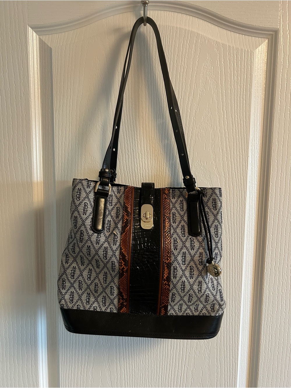 Brahmin Black, Brown and Cream Patterned Shoulder Bag